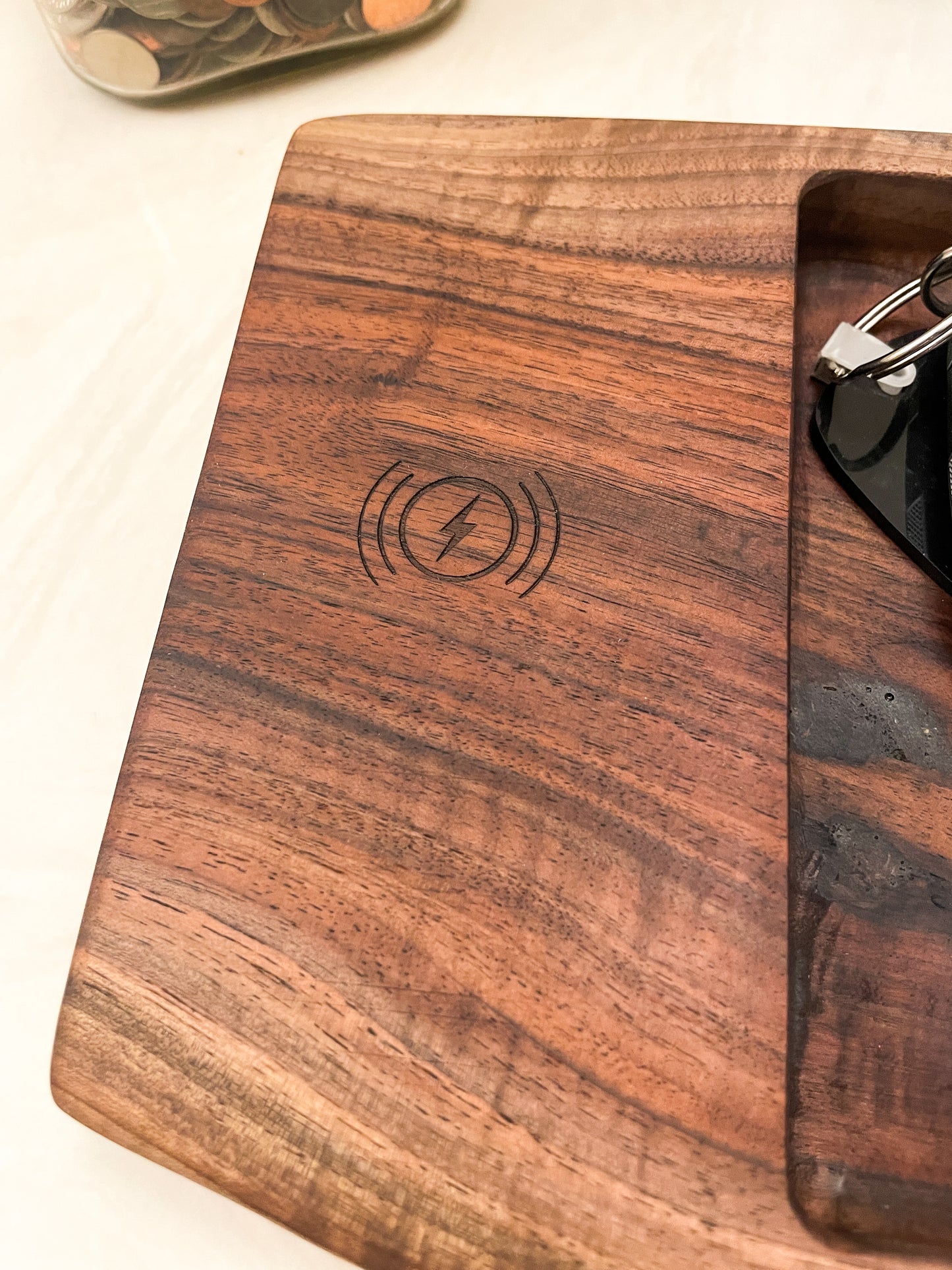 Live Edge Walnut Catchall with Wireless Charger